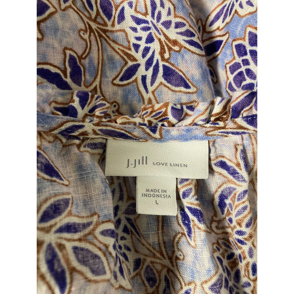 J. Jill Love Linen Purple Floral V Neck Blouse Size Large Beachy Coastal - Picture 4 of 4